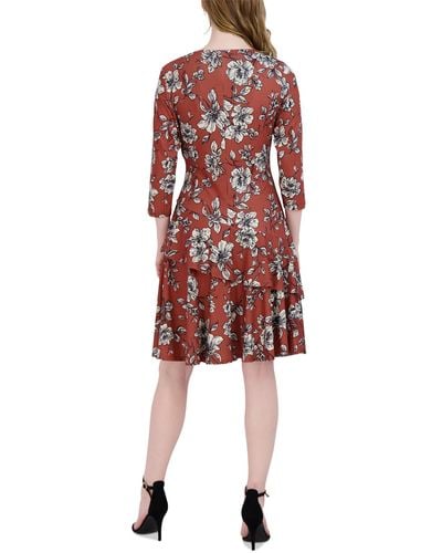 Signature By Robbie Bee Floral Knee Midi Dress - Red