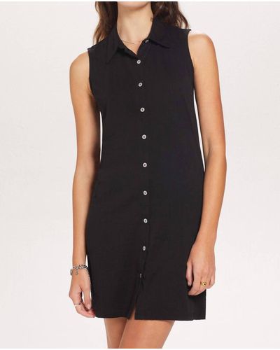 Goldie Sleeveless Two Fabric Shirt Dress - Black