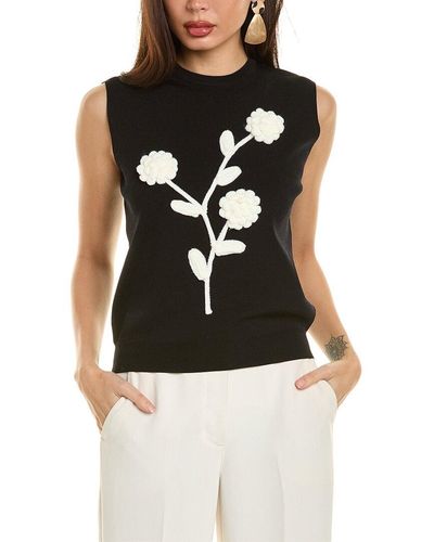 Gracia Embroidered Shell Top - Black