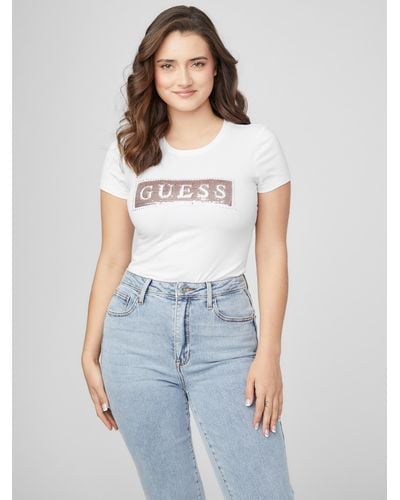 Guess Factory Steel Sequin And Rhinestone Tee - Blue