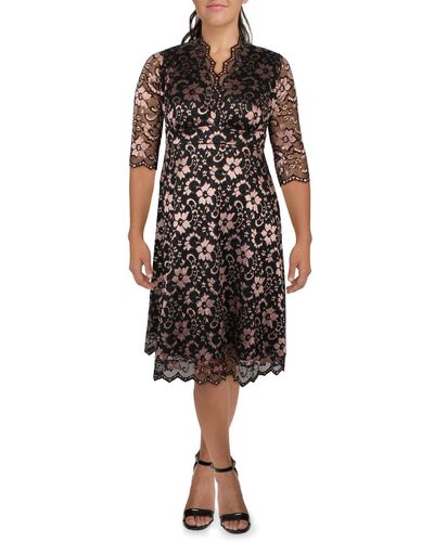 Kiyonna Plus Lace Floral Cocktail And Party Dress - Red