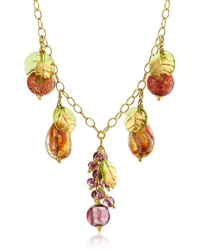 Ross-Simons Italian Multicolored Murano Glass Bead Fruit Drop Necklace - Metallic