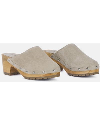 Rag & Co Cedrus Fine Suede Studded Clogs Mules - Gray