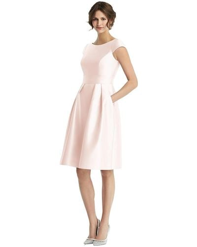 Alfred Sung Cap Sleeve Pleated Cocktail Dress With Pockets - White