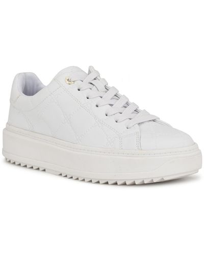 Nine West Driven Faux Leather Lifestyle Casual And Fashion Sneakers - White