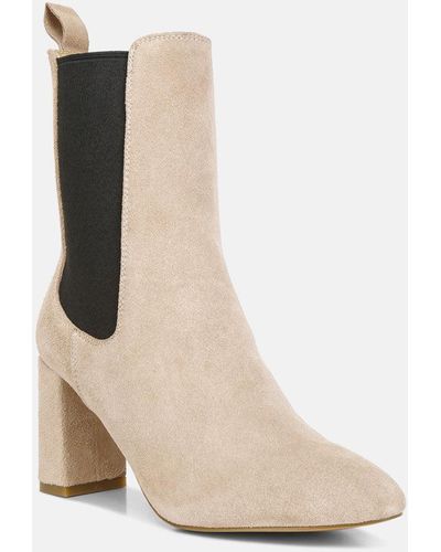 Rag & Co Gaven Suede High Ankle Chelsea Boots - Natural