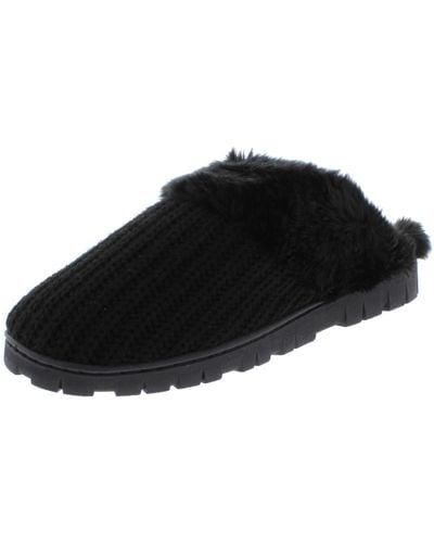 Dr. Scholls Sunday Knit Faux Fur Scuff Slippers - Black