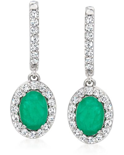 Ross-Simons Emerald And . Diamond Hoop Drop Earrings - Green