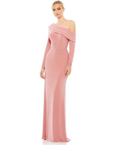 Ieena for Mac Duggal Drop Shoulder Long Sleeve Column Gown - Pink