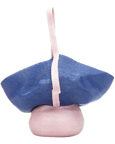 Rosie Assoulin New Jug Sculptural Pink Flared Raffia Woven Basket Bag - Blue