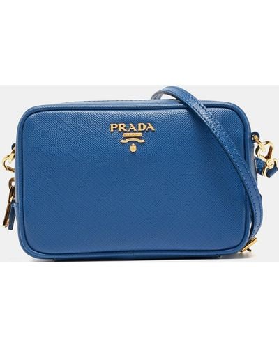 Prada Saffiano Lux Leather Mini Top Zip Camera Bag - Blue