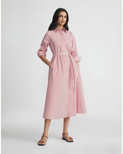Lafayette 148 New York Stripe Cotton Poplin Shirtdress - Pink