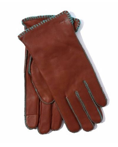 Echo Stitched Leather Gloves - Red