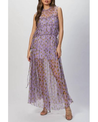 MSGM Floral Print Tiered Silk Dress - Purple