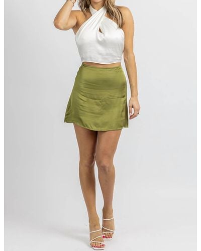 Olivaceous Silky High Waisted Mini Skirt - Green