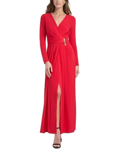 DKNY V-neck Maxi Evening Dress - Red