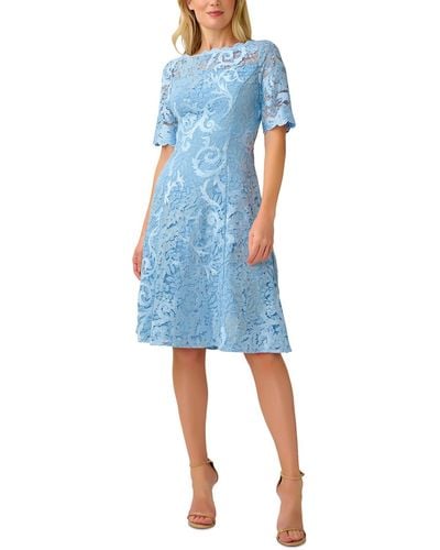 Adrianna Papell Lace Midi Cocktail And Party Dress - Blue