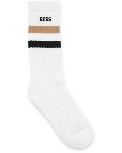BOSS Quarter-length Cotton-blend Socks With Signature Stripe - White