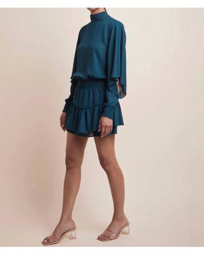 Krisa Draped Long Sleeve Dress - Blue