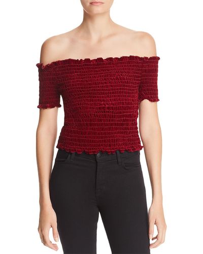 Aqua Velvet Off-the-shoulder Pullover Top - Red