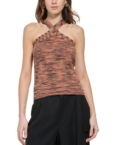 DKNY Ribbed Cotton Halter Top - Red