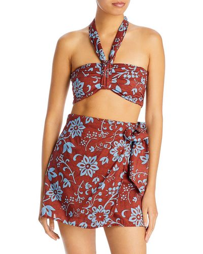 Faithfull The Brand Le Tahiti Floral Halter Cropped - Red