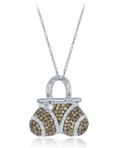 Diana M. Jewels 18 Kt White Gold Diamond Pendant With Purse Shaped Design Featuring 1.60 Cts Tw - Metallic