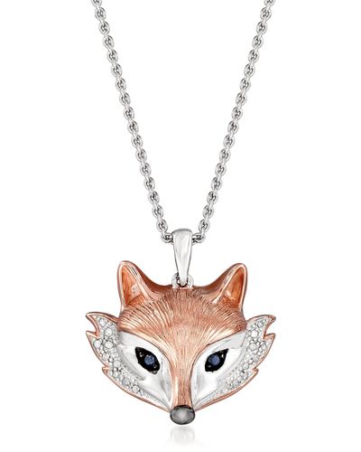Ross-Simons Two-tone Sterling Silver Fox Pendant Necklace - White