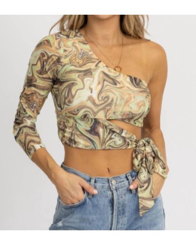 Endless Blu. Marble Abstract One Shoulder Top - Natural