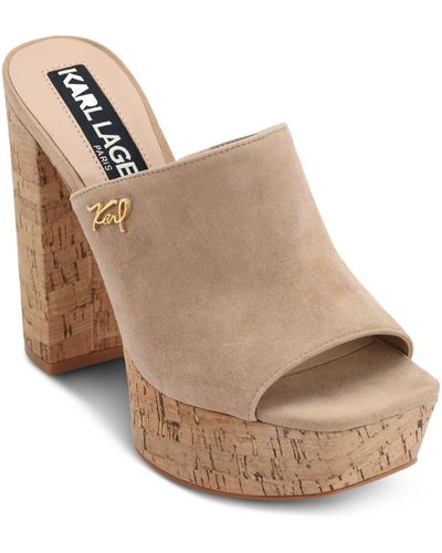 Karl Lagerfeld Hensley Suede Slip On Platform Sandals - Natural