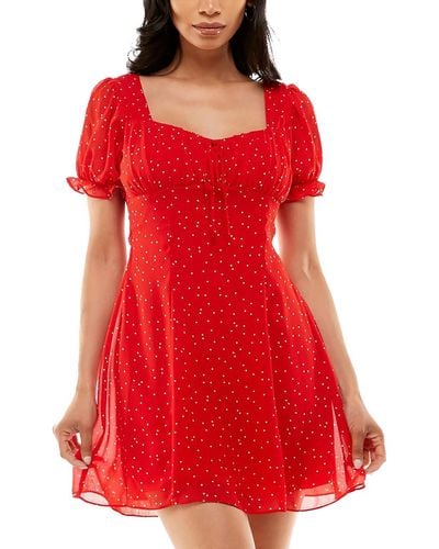 B Darlin Juniors Chiffon Polka Dot Mini Dress - Red