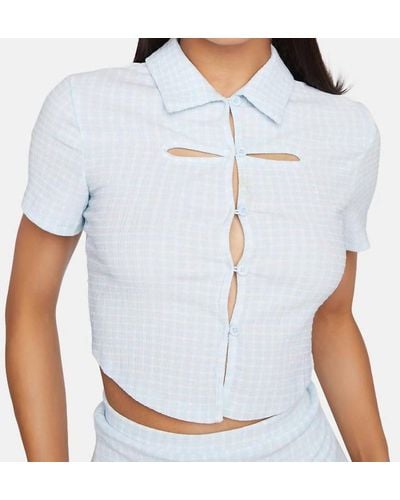 Bailey Rose Reyna Checkered Button Front Crop Top - White