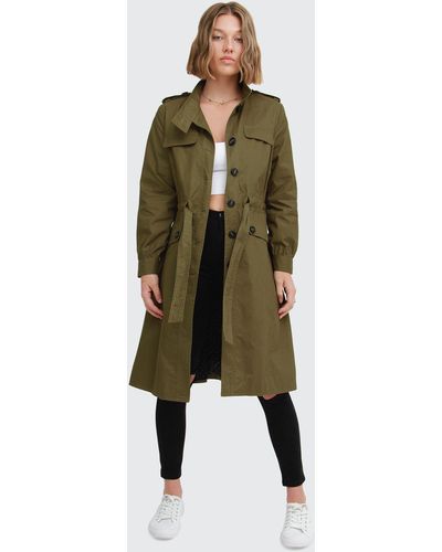 Belle & Bloom Carlisle Button Front Trench Coat - Military - Green
