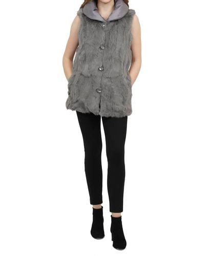 Love Token Nastia Reversible Genuine Real Rabbit Fur Vest - Gray