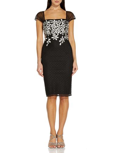 Adrianna Papell Embroidered Floral Cocktail And Party Dress - Black