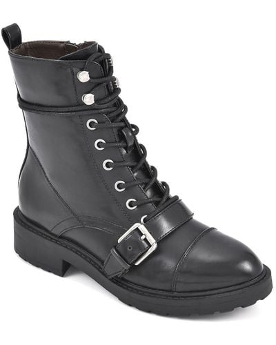 White Mountain Decree Faux Leather Block Heel Combat & Lace-up Boots - Black