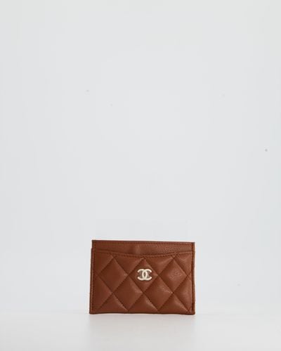 Chanel Caramel Caviar Card Holder With Champagne Gold Cc Logo - Brown