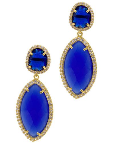 Adornia Drop Marquis Halo Earrings Gold - Blue