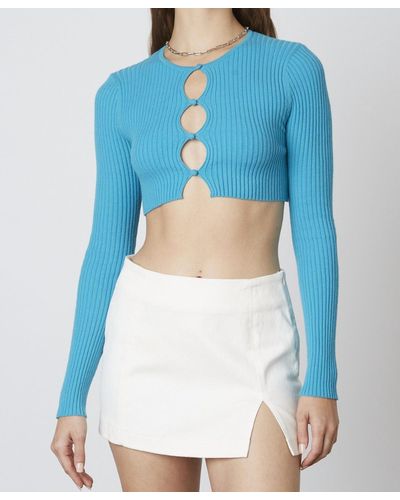 COTTON CANDY FASHION The Anali Open Button Cropped Sweater - Blue