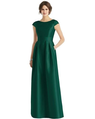 Alfred Sung Cap Sleeve Pleated Skirt Dress With Pockets - Green