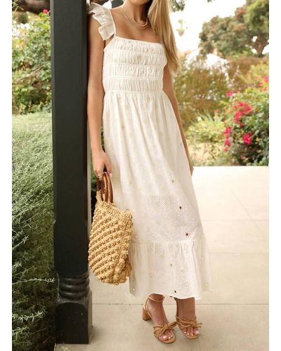 Greylin Evelyn Eyelet Embroidered Ruffle Sleeve Midi Dress In Ivory - Natural