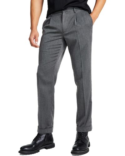 INC Herringbone Cuffs Trouser Pants - Gray