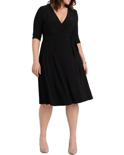 Kiyonna Plus Soft Casual Wrap Dress - Black