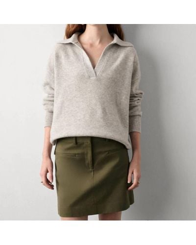 White + Warren Cashmere Polo Sweater - Gray
