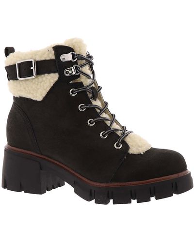 MIA Coen Faux Suede lugged Sole Combat & Lace-up Boots - Black