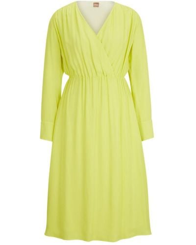 BOSS Regular-fit Dress With Wrap Front And Button Cuffs - Yellow