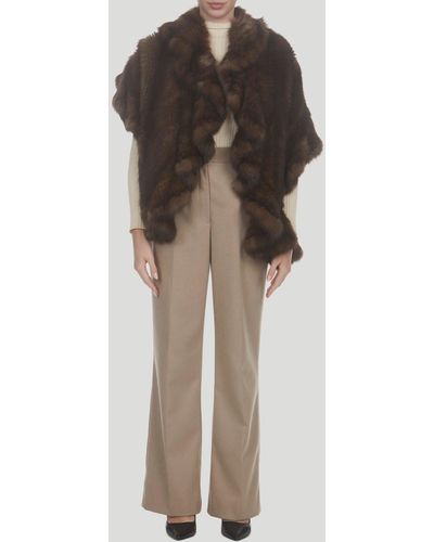 Gorski Russian Sable Knit Ruffle Stole - Brown