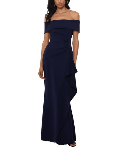 Xscape Ruffled Wrap Formal Dress - Blue
