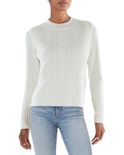 Lucy Paris Cable Knit Crewneck Pullover Sweater - White