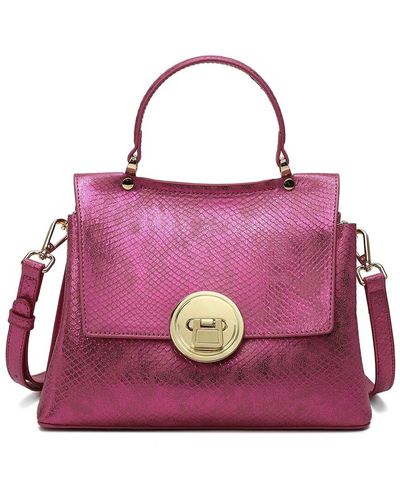 Tiffany & Fred Paris Snake Effect Printed Leather Satchel - Purple